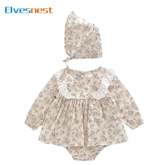 Cartoon Print Baby Girls Bodysuits Scarf 2 PCS Cotton Long Sleeve Baby Bodysuits Spring Autumn Newborn Clothing 1-3 Years