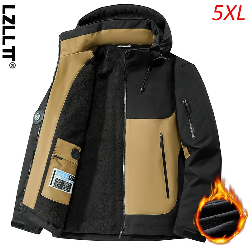 Winter Men Waterproof Fleece Outdoor Jackets Coat Man Detachable Hat Jogger Thick Jacket Man Outwear Camp Hike Windbreaker Parka