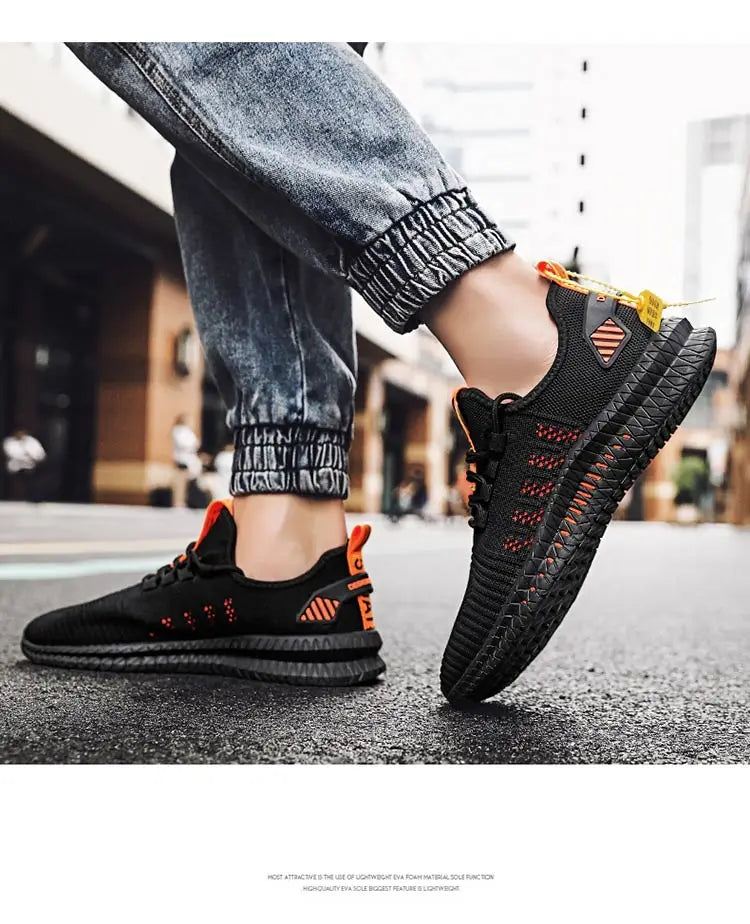 Men's sneakers lace-up flying woven through casual shoes vulcanized lightweight flat comfortable running shoes plus size 48