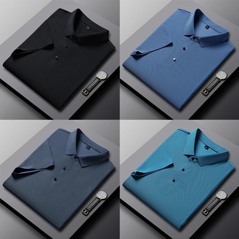 Men Casual Soft Breathable Business Polo Shirts Mens New Lapel Short Sleeve Polo Baggy Men Clothing Summer Tops Male Shirts 5XL