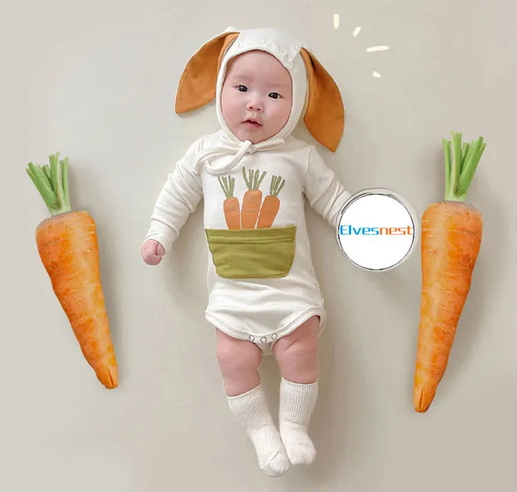 Cartoon Newborn Clothes Boys Bodysuits Hat Spring & Autumn Baby Girls Clothes Cotton Baby Bodysuits 3-18 Months