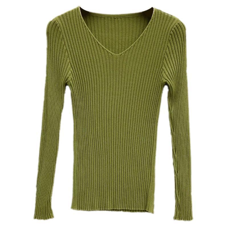 Autumn Fashion Female Long Sleeve V-neck Skinny Elastic Casual Sweater Women Knitted Shirts Pullover Top Women's Sweaters