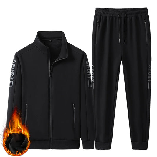 Winter Men Casual Fleece Sport 2 Pieces Tracksuits Suits Men Thick Sportswear Outdoor Sets Male Joggers Classic Cotton Suits 6XL