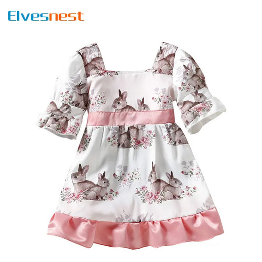 Cartoon Rabbit Kids Dresses for Girls Summer Children Girl Dress Cotton Short Sleeve Girls Casual Dresses 1-3 Years