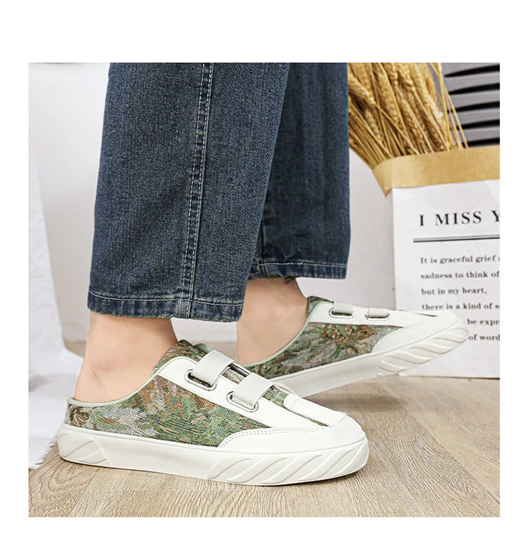 Spring summer half slipper casual sports shoes men's designer flat light fashion walking shoes canvas shoes 2024 new