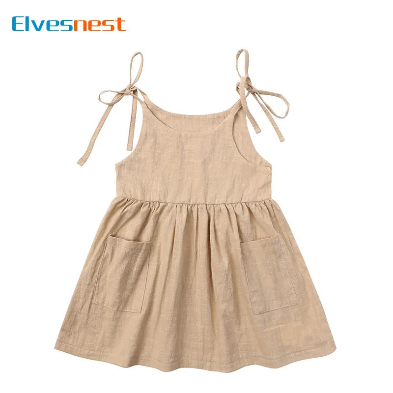 Solid Color Fashion Clothes Girl Dress Summer Kids Dresses for Girls Cotton Sleeve Children Clothing Girl Dresses 1-5 Years