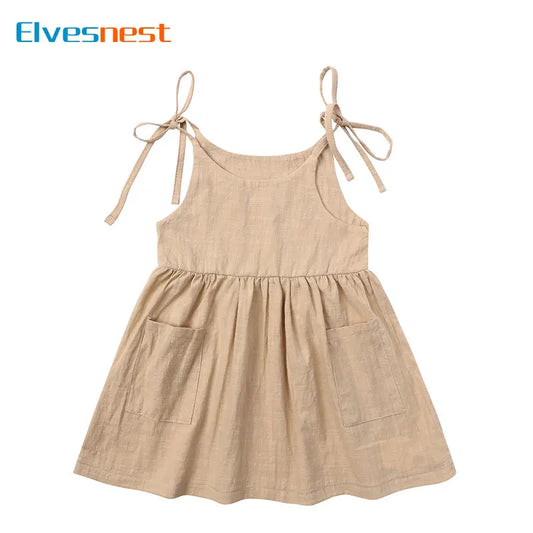 Solid Color Fashion Clothes Girl Dress Summer Kids Dresses for Girls Cotton Sleeve Children Clothing Girl Dresses 1-5 Years