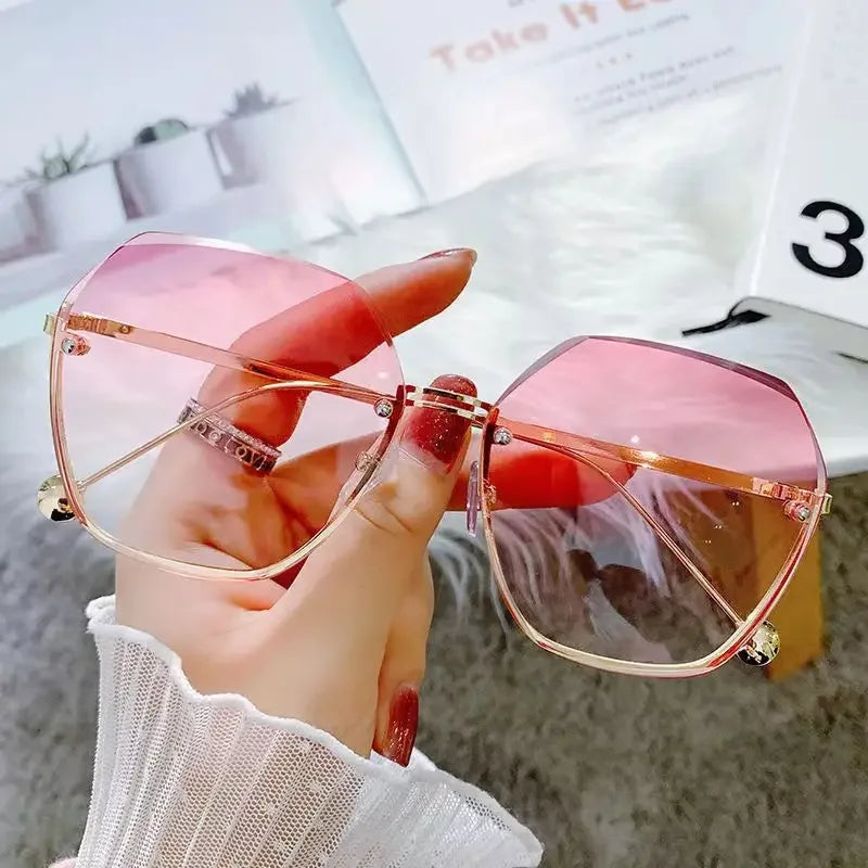 2024 New Fashion Brand Design Vintage Rimless Polit Sunglasses Women Men Retro Cutting Lens Gradient Sun Glasses Female UV400