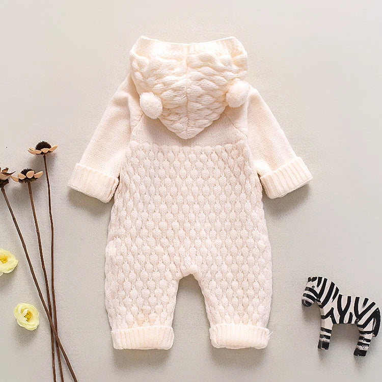 Long Sleeve Hooded Newborn Baby Clothes Knitted Romper Fashoin Solid Color Baby Girl Clothes Winter Warm Infant Clothing