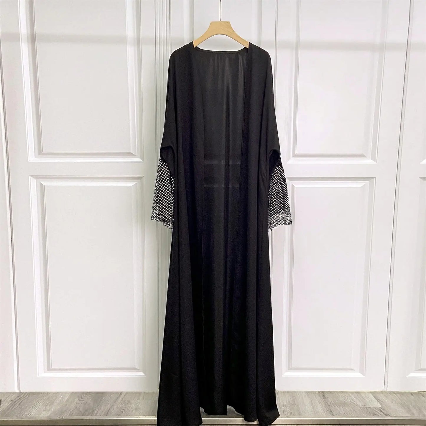 Muslim Out Abaya Kaftans Women Jilbabs Smocking Sleeve With Rhinestone Prayer Cardigan Coat Islamic Clothing Dubai Saudi Robe