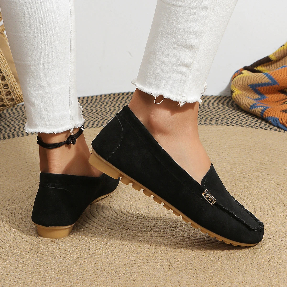 New Women's Casual Flat Sole Single Shoes, Trendy and Versatile, One Step Padded Bean Shoes, Comfortable Mary Jane Shoes