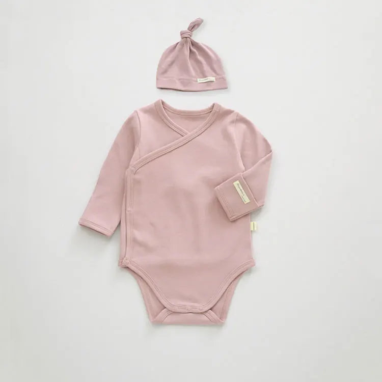 Fashion Solid Color Boys Bodysuit + Hat 2 Pcs Spring & Autumn Baby Girl Bodysuit Long Sleeves Newborn Clothes 3-18 Months