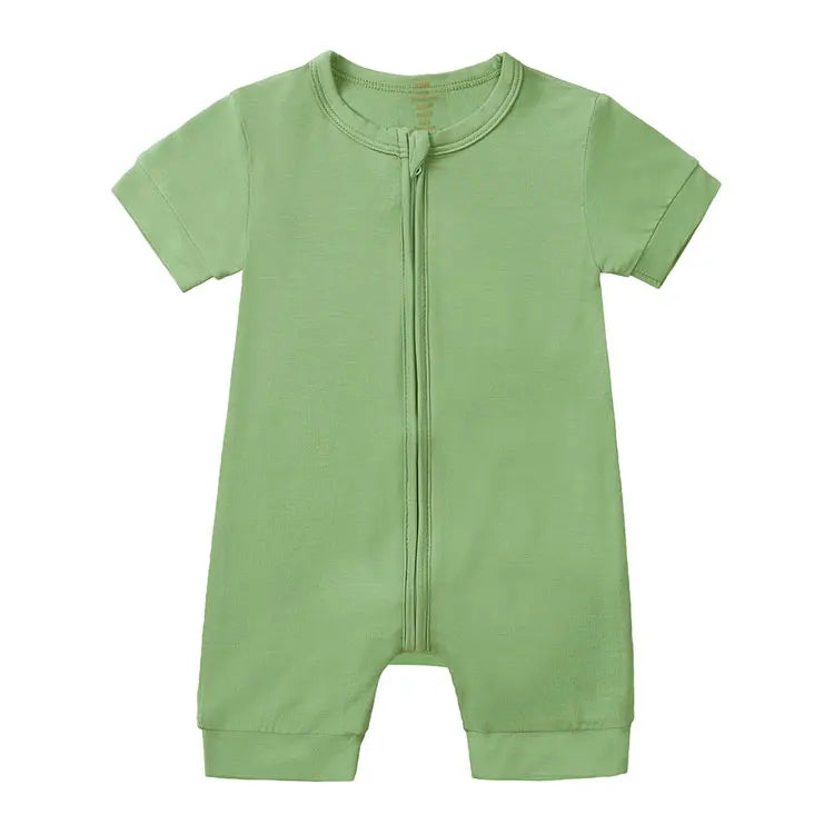 Fashion Solid Color Newborn Baby Clothes Girl Romper Cotton Shorts Sleeve Zipper Infant Boys Rompers 3-24 Months