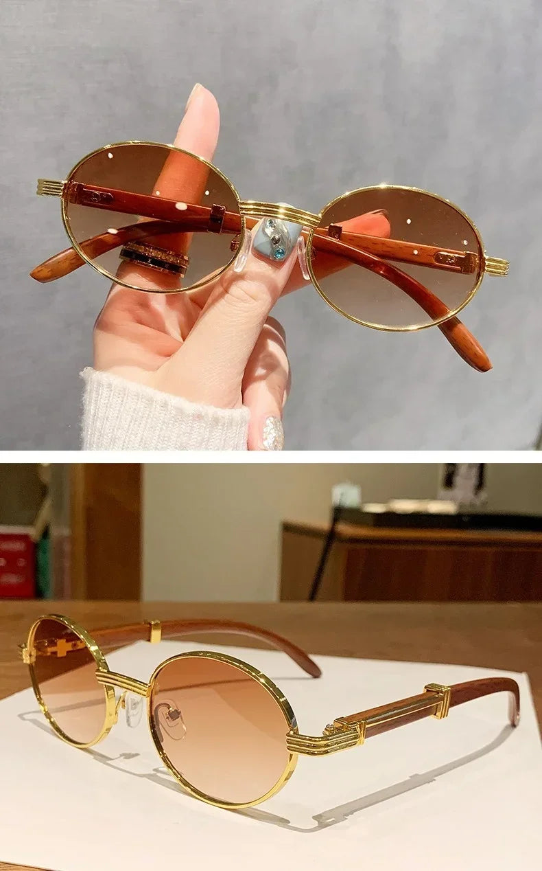 Wooden Fashion Sunglasses Women Vintage Oculos Sunglasses for Men Oval Designer Glasses Tredning Sun Lentes Luxury Gafas Lunette