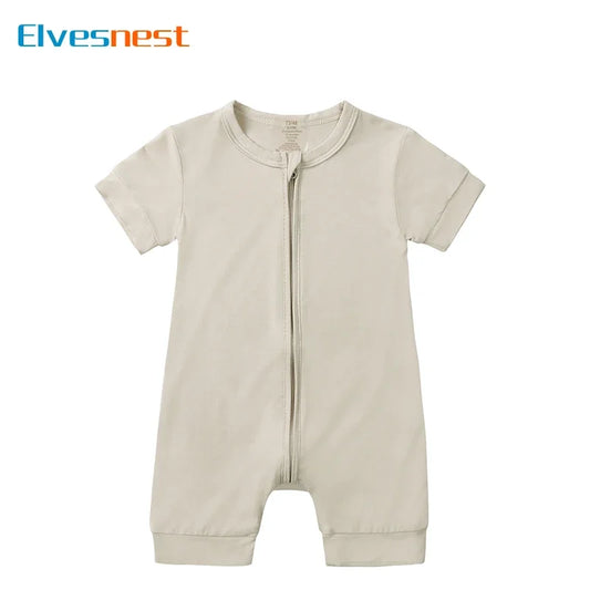 Fashion Bamboo Fiber Baby Girl Romper Solid Color Short Sleeve Zipper Newborn Baby Clothes Boys Rompers 3-24 Months