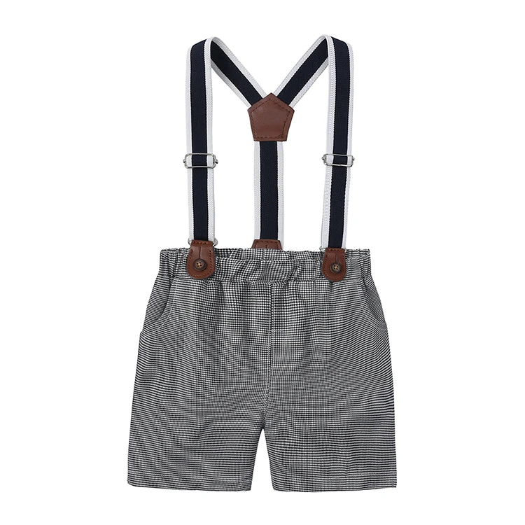 Formal Children Boys Clothing Sets Cotton Short Sleeve Shirts Strap Pants Summer Kids Clothes Boys Outfit 1-5 Years