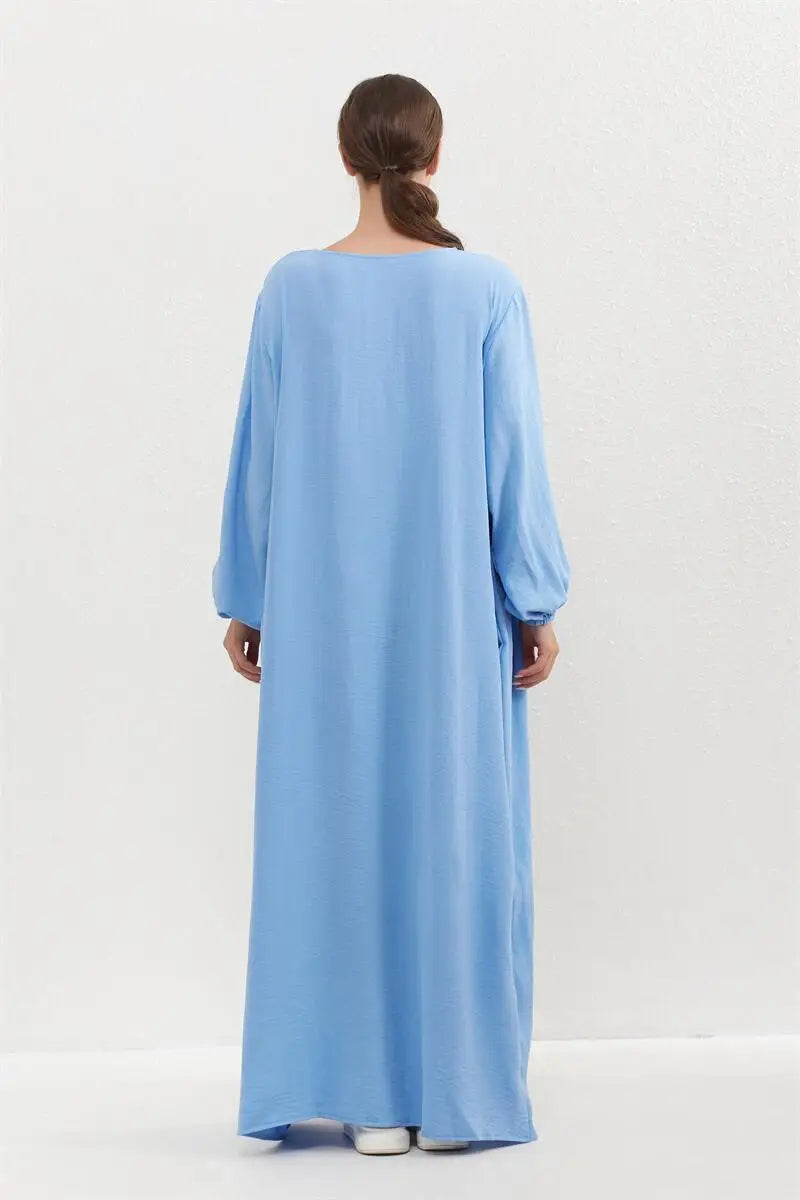 Muslim Dress Spring Autumn Women Loose Maxi Dresses Fashion Female Full Sleeve O-neck Casual Solid Pockets Robe Long Dresses