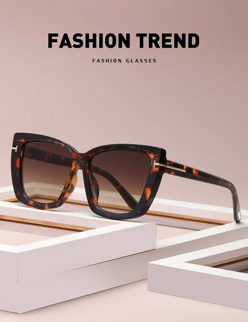 Brand Designer Cat Eye Sunglasses W omen Vintage 2024 High Quality Sun Glasses Fashion Big Frame Cool Sexy Female Oculos