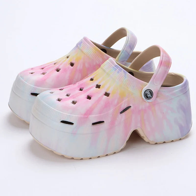 Colorful Chunky Platform Clogs Sandals for Women Eva Thick Bottom Slides Beach Slippers Wedge Heels Garden Shoes Summer 2024