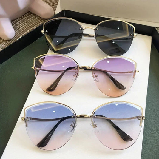 Brand Rimless Sunglasses Women Luxury Cat Eye Sun Glasses Ladies Clear Gradient Sunglass 2024 Diamond Cutting Lenes UV400