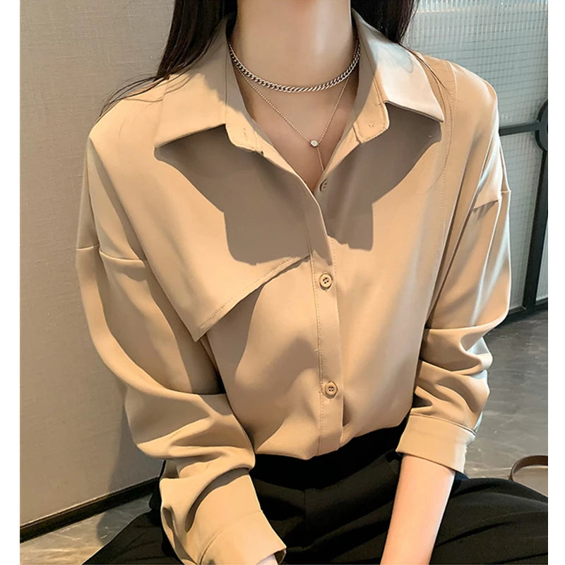 Long Sleeve Solid Casual Shirt Women Shirts Summer Autumn Fashion Female Office Lady Loose Blouse Tops Sun Protection Shirts