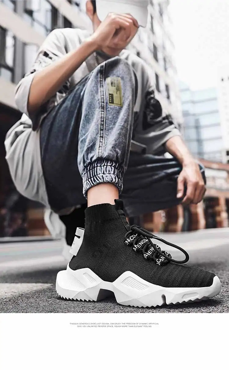 Men's white casual shoes Mesh sneakers breathable high top comfortable men's shoes large size new shoes40-47