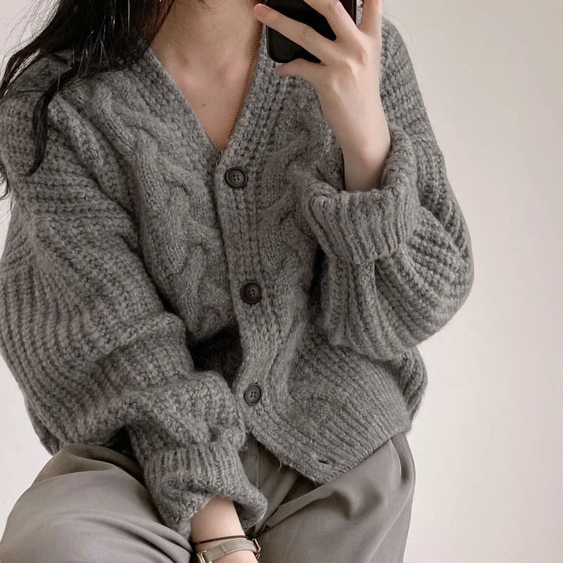 Women Cardigan Sweaters Autumn Winter Fashion Female Long Sleeve V-neck Loose Knitted Shirt Jackets Casual Sweater Coats