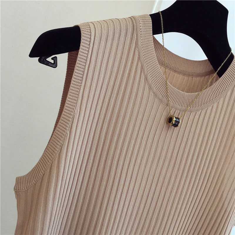 Summer Spring Tanks Top Women Sleeveless Knitted T-Shirts Female Elastic Slim Casual Vests Crop Tops Camis Pullover Shirts