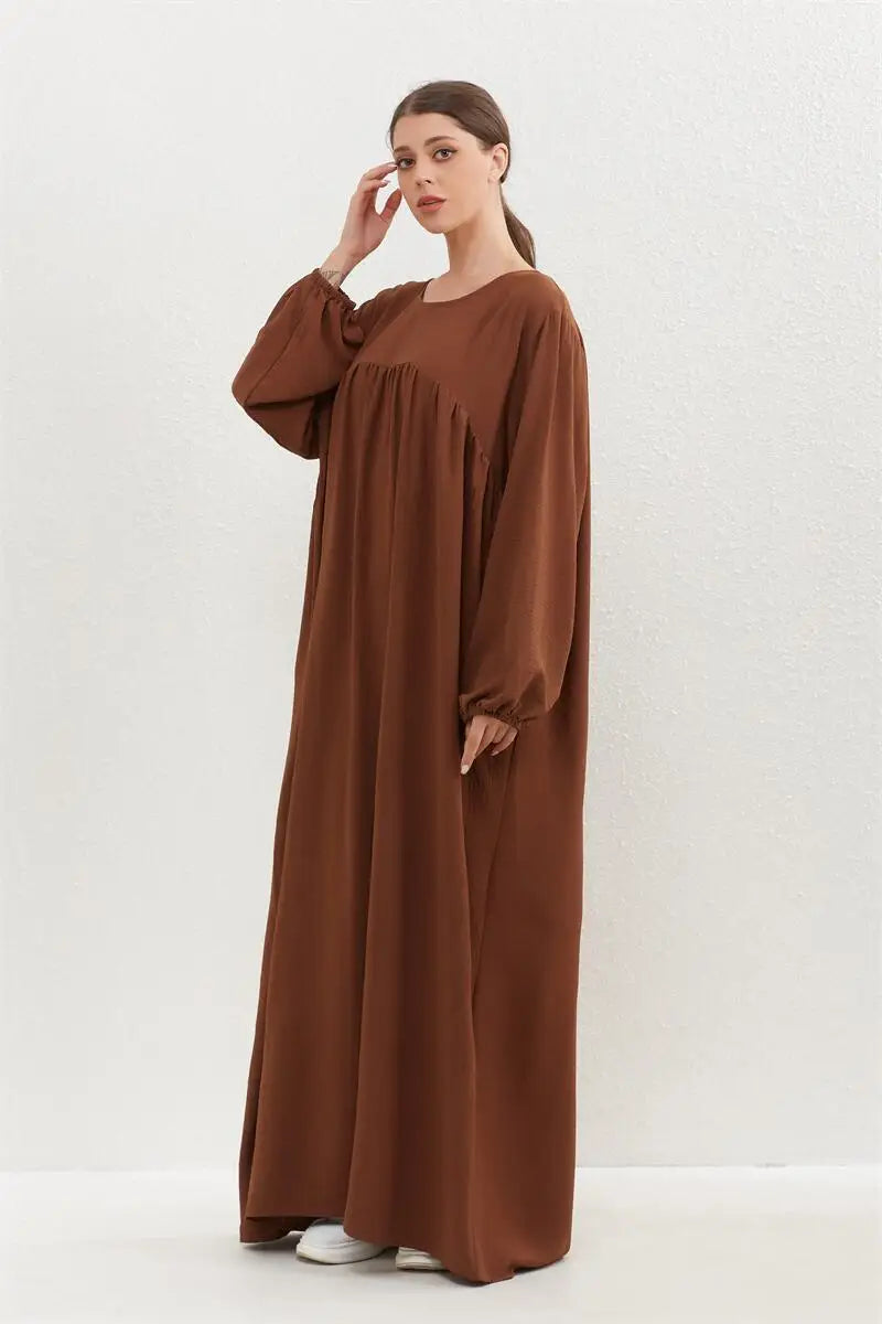 Muslim Dress Spring Autumn Women Loose Maxi Dresses Fashion Female Full Sleeve O-neck Casual Solid Pockets Robe Long Dresses