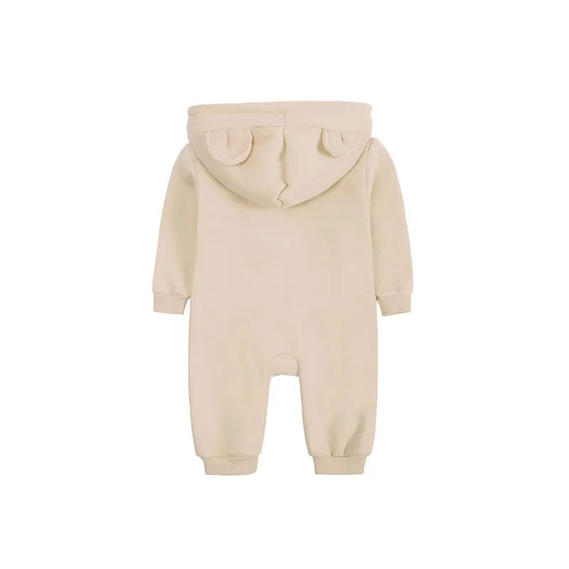 Cartoon Baby Clothes Boys Rompers Long Sleeve Solid Hooded Zipper Baby Girl Romper Winter Warm Newborn Clothing 3-24 Months