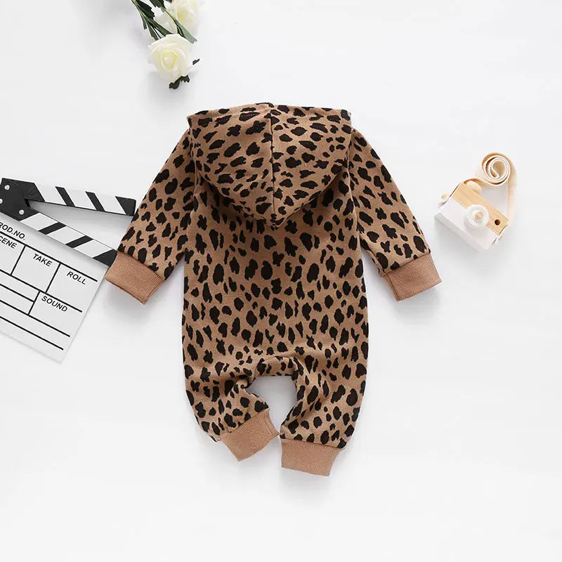 Leopard Print Baby Clothes Girl Romper Spring Autumn Baby Boy Clothes Cotton Long Sleeve Hooded Infant Rompers 9-24 Months