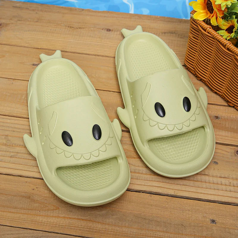 Funny Cartoon Shark Slippers Women Non Slip Eva Home Bathroom Slides Woman 2024 Summer Soft Sole Flat Beach Sandals Flip-Flops