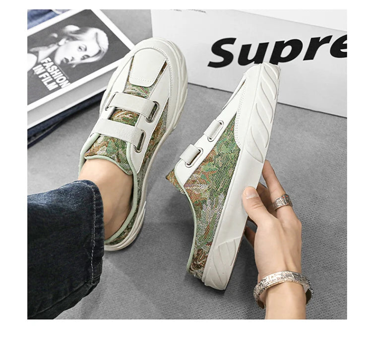 Spring summer half slipper casual sports shoes men's designer flat light fashion walking shoes canvas shoes 2024 new