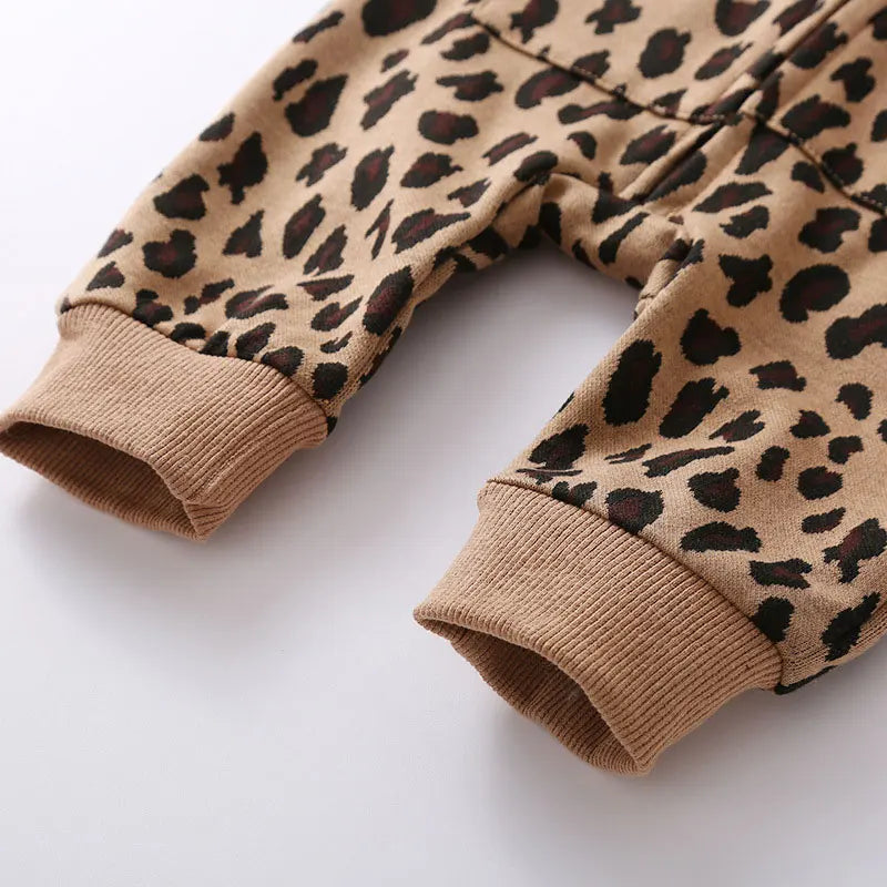 Leopard Print Baby Clothes Girl Romper Spring Autumn Baby Boy Clothes Cotton Long Sleeve Hooded Infant Rompers 9-24 Months