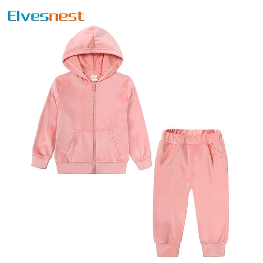 Fashion Solid Color Baby Girl Clothing Warm Long Sleeve Hoodies Zipper Tops Pants Winter Spring Kids Clothes Boys 1-13 Years