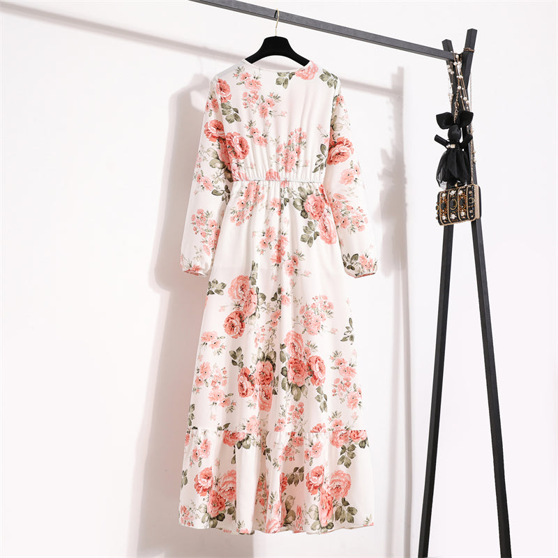 Spring Summer Women Maxi Dresses Casual Full Sleeve Floral Printed O-neck Woman Bohe Beach Party Long Dress Mujer Vestidos