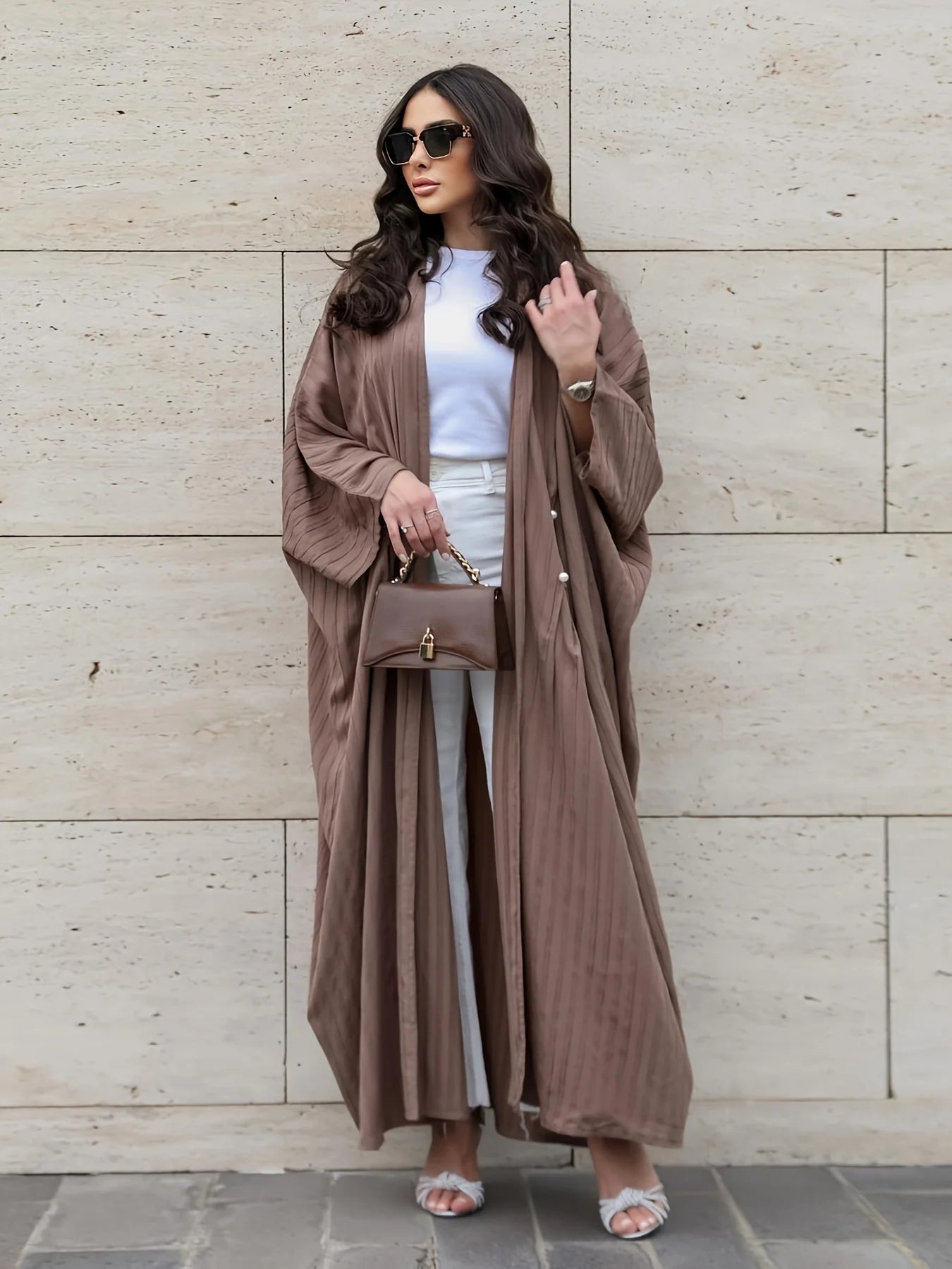 Muslim Open Front Abaya Long Sleeve Modest Outwear Kaftan Women Jilbabs Loose Maxi Length Dress Cardigan Coat Women's Clothing