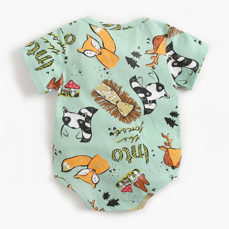 Cartoon Print Newborn Clothes Boys Bodysuits Cotton Short Sleeve Baby Girl Clothes Summer Baby Bodysuits 1-3 Years