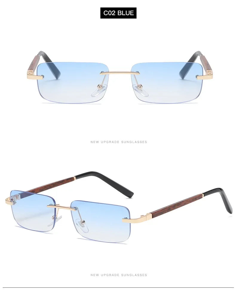 2024 Rimless Sunglasses Women Men Vintage Rectangle Wood Sun Glasses UV400 Driving Eyewear Frameless Gradient Square Shades