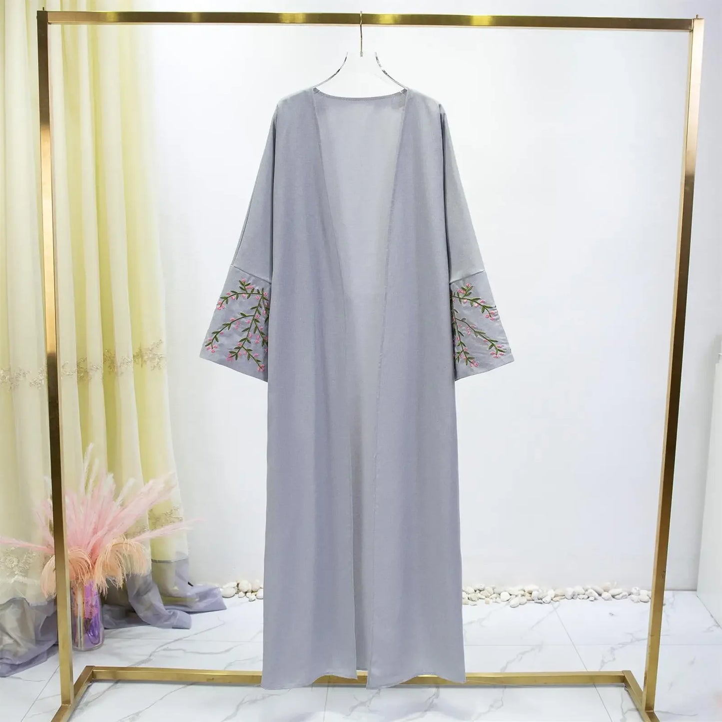 Women Jilbabs Embroidery Open Front Abaya Long Sleeve Maxi Length Dress Womens Clothing Muslim Cardigan Abayas Out Kaftans