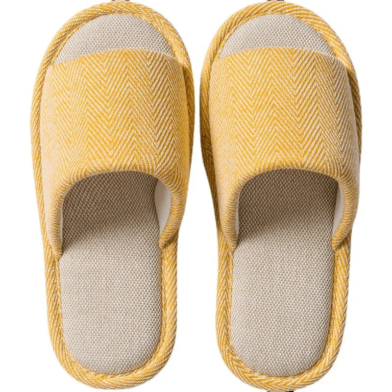 Breathable Linen Home Slippers Women 2024 Winter Soft Sole House Cotton Slippers Woman Anti Slip Flat Heels Couple Floor Shoes