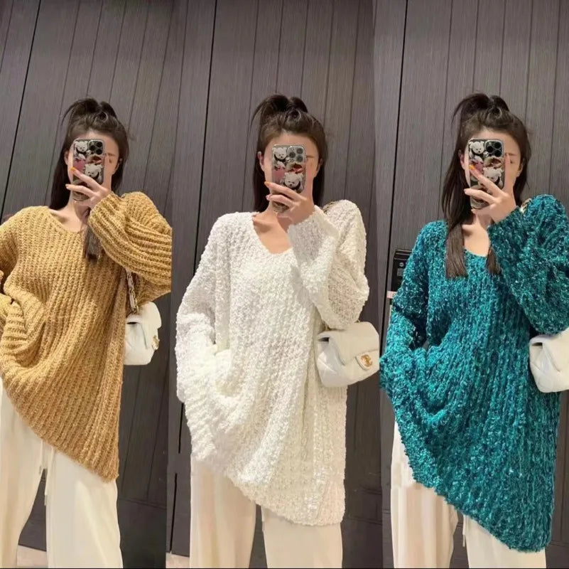 Women Loose Sweaters Autumn Winter Fashion Female Long Sleeve V-neck Pullover Knitting Shirts Casual Knitted Sweater Knitwear