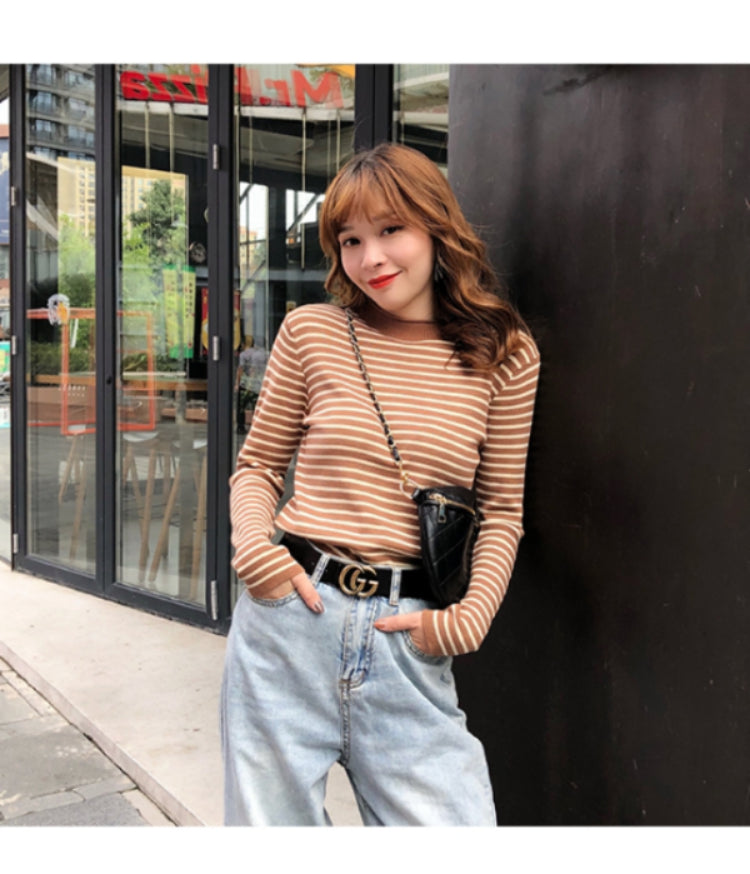 Autumn Winter Women Mock neck Sweaters Pullover Tops Fashion Female Skinny Elastic Long Sleeve Casual Striped Knitted Shirts