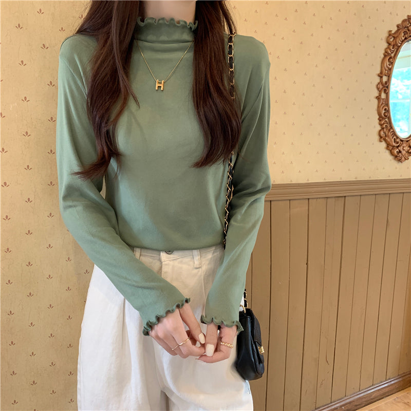 Long Sleeve Bottom Shirt Women T-shirts Autumn Winter Fashion Female Casual Skinny High Elastic Mock Neck Pullover T-shirts Tops