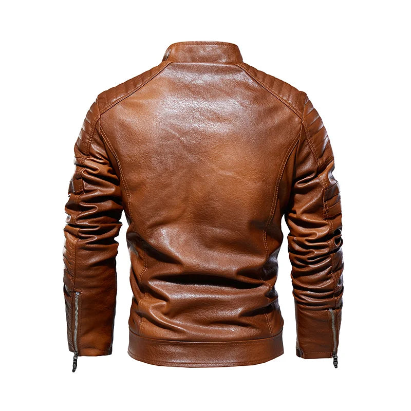 Autumn Winter Men Fleece Motorcycle PU Leather Jackets Coats Mens Casual Embroidery Jackets Biker Windbreaker Male Plus Size 7XL