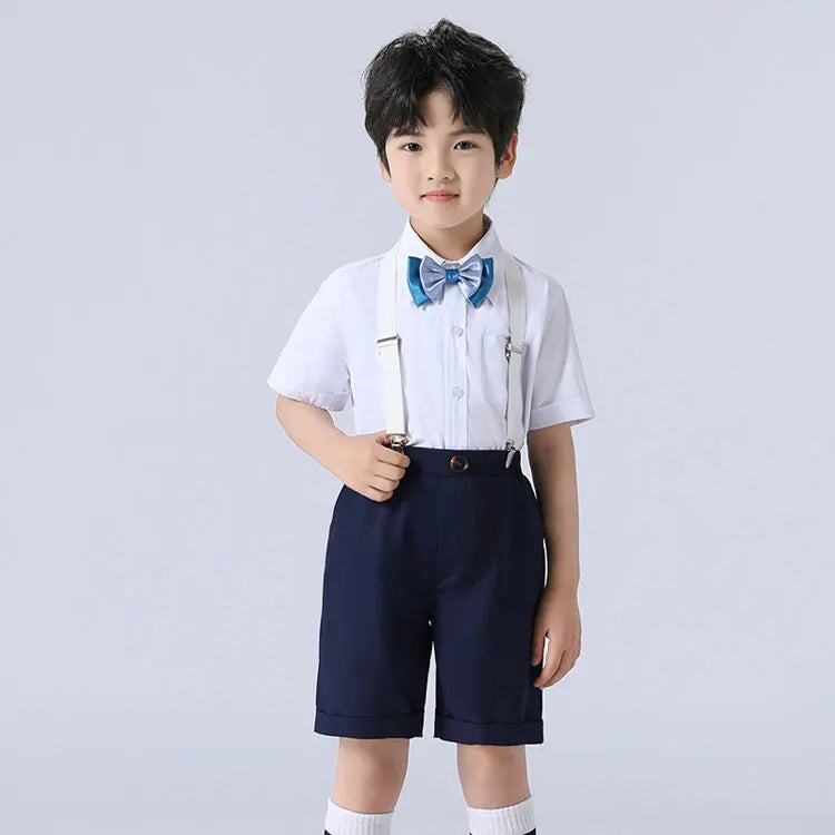 Formal Kids Clothes Boys Outfit Set Cotton Short Sleeve Shirt Straps Shorts 2 PCS Summer Children Boy Clothing Sets 1-11 Years