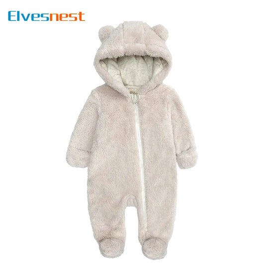 Fashion Baby Clothing Boys Footies Long Sleeve Arctic Velvet Hooded Baby Girl Clothes Winter Warm Baby Romper 0-12 Months