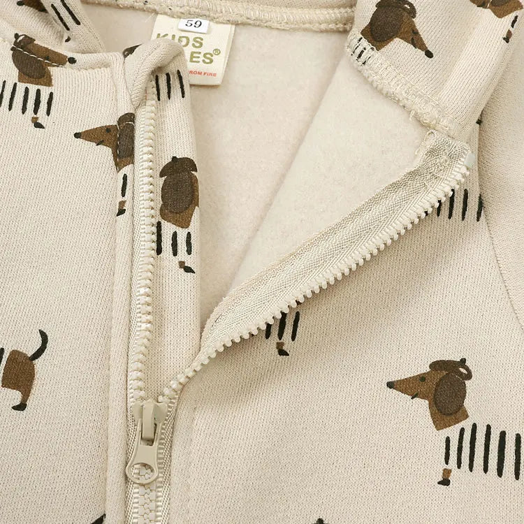 Cartoon Print Baby Girl Romper Long Sleeve Hooded Zipper Newborn Clothes Boys Rompers Spring & Autumn Baby Clothing 3-24 Months