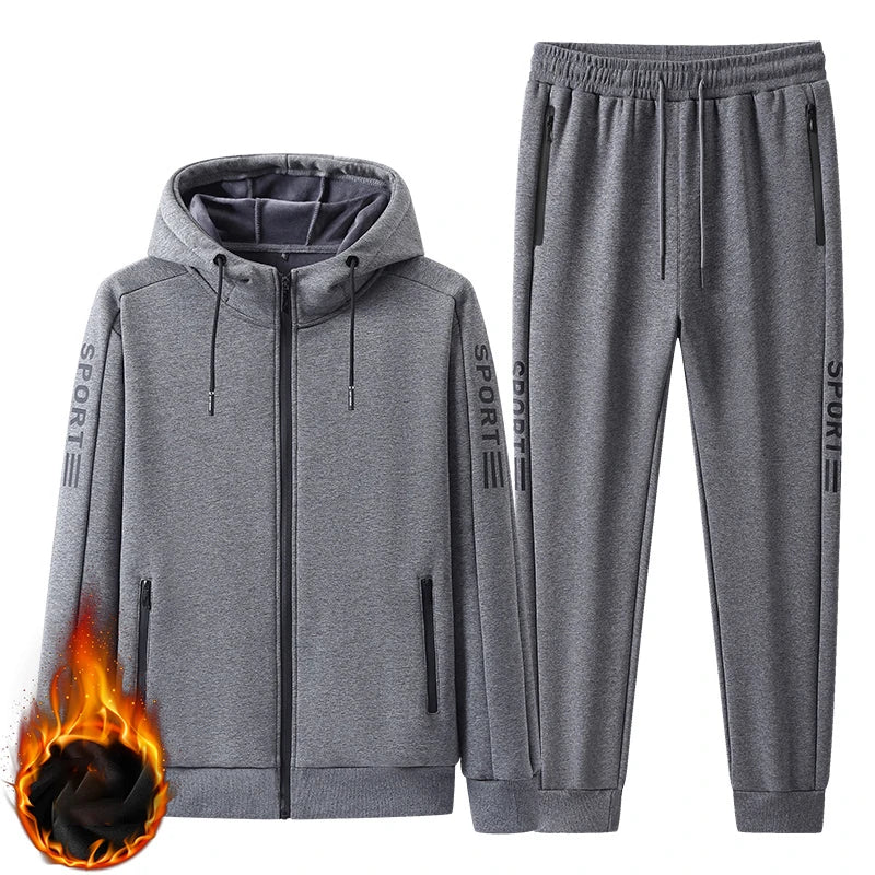 Winter Men Casual Fleece Sport 2 Pieces Tracksuits Suits Men Thick Sportswear Outdoor Sets Male Joggers Classic Cotton Suits 6XL