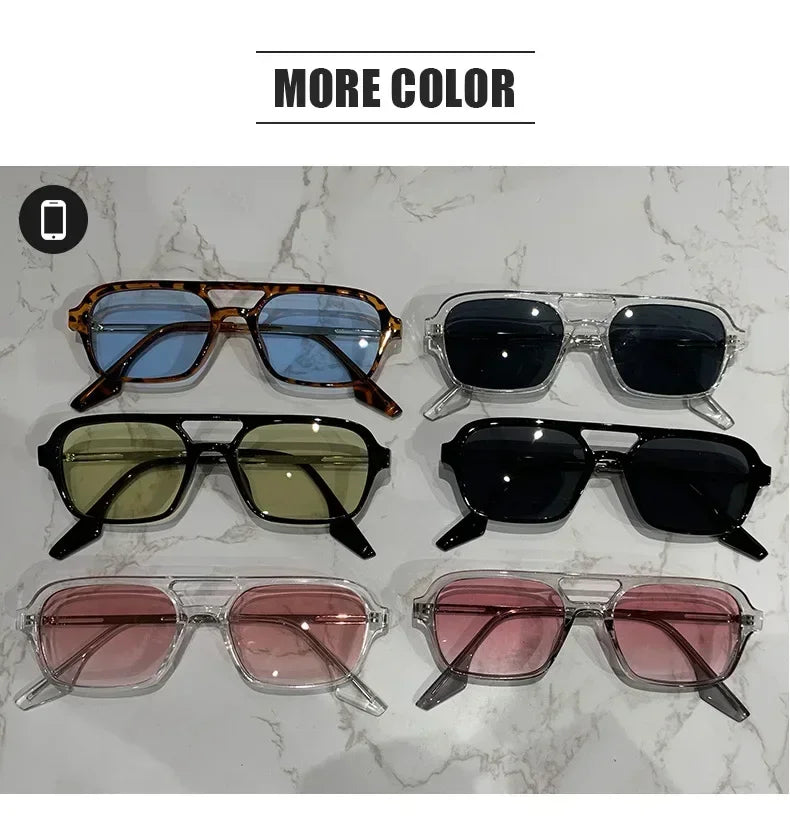 Fashion Vintage Square Sunglasses Woman Brand Retro Small Frame Sun Glasses Female Double Bridges Design Oculos De Sol Feminino